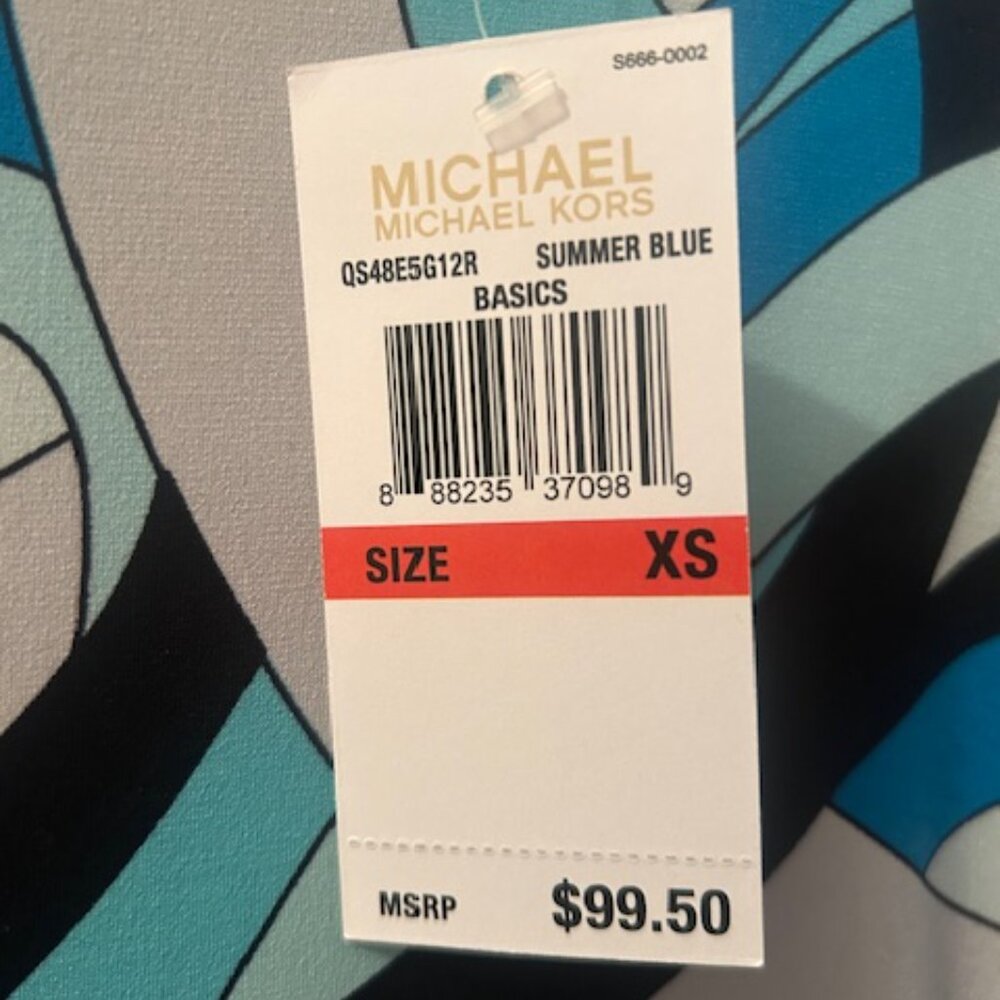 Michael Kors Abstract Geometric Retro Print Shades of Blue Stretch MiniDress NWT - Picture 4 of 16